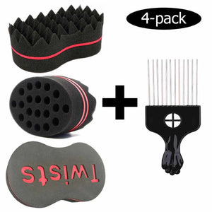 Hair Sponge Brush Magic Barber Twist Curl Sponge Dreads Locking Afro Coil Comb Tornado Care Tool(4PCS) Afro Barbie