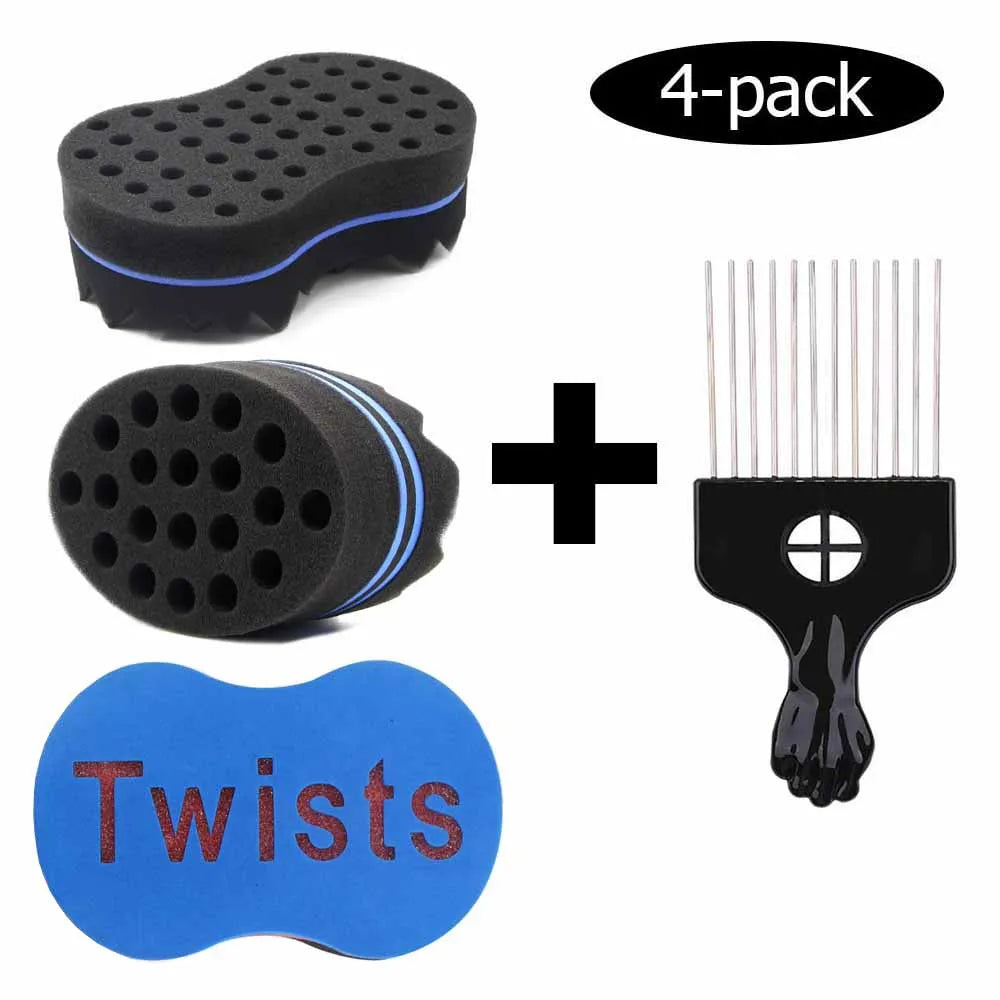 Hair Sponge Brush Magic Barber Twist Curl Sponge Dreads Locking Afro Coil Comb Tornado Care Tool(4PCS) Afro Barbie