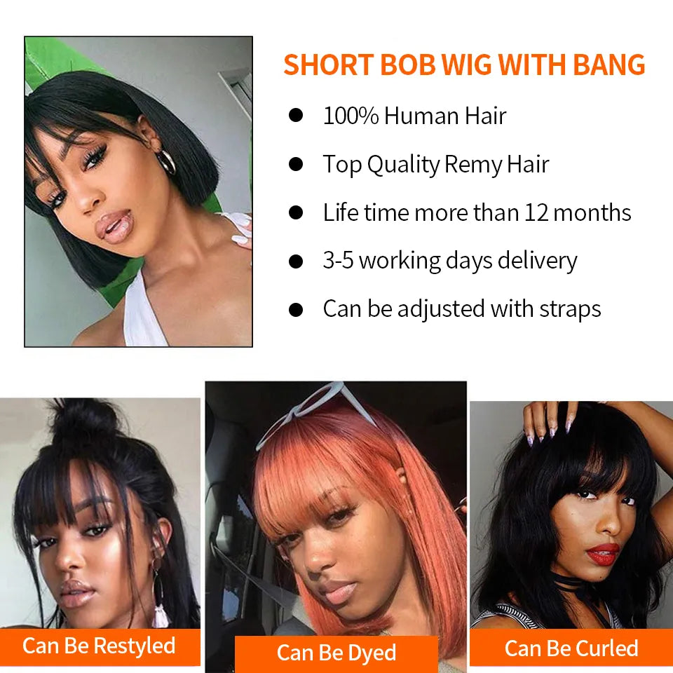 Short Bob Wig Straight Human Hair No Lace Wig Afro Barbie Shop