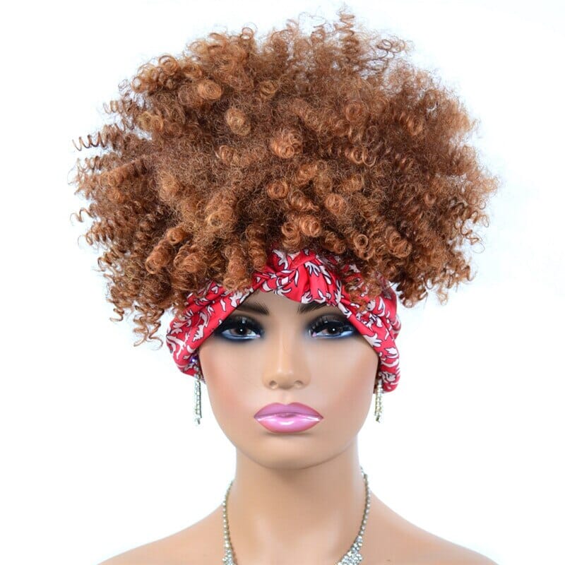 Short Kinky Curly Wig with Headband Afro Wig Afro Barbie