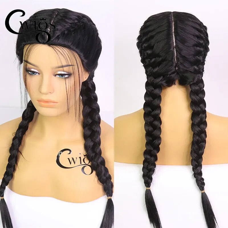 Cwigs Soft Black Synthetic Wig Cosplay Braided Wigs For Black Women Machine Made Heat Resistant Red Honey Blonde Box Braid Wig Afro Barbie