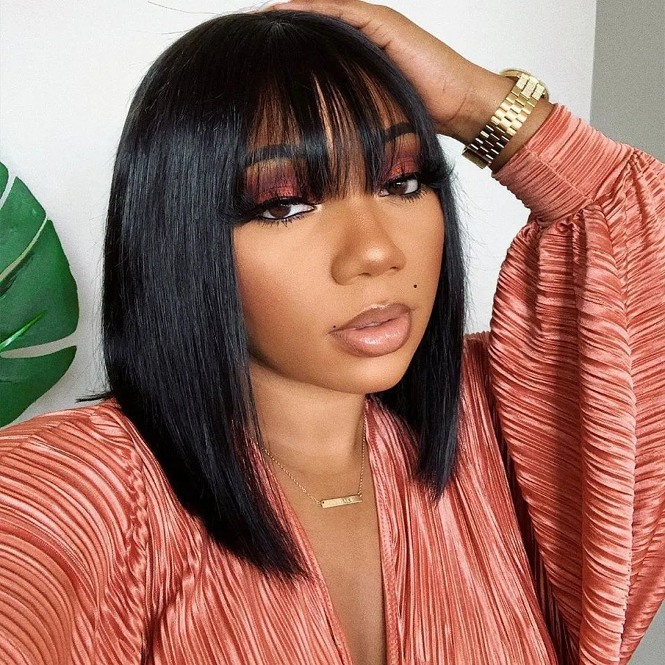 Short Bob Wig Straight Human Hair No Lace Wig Afro Barbie Shop