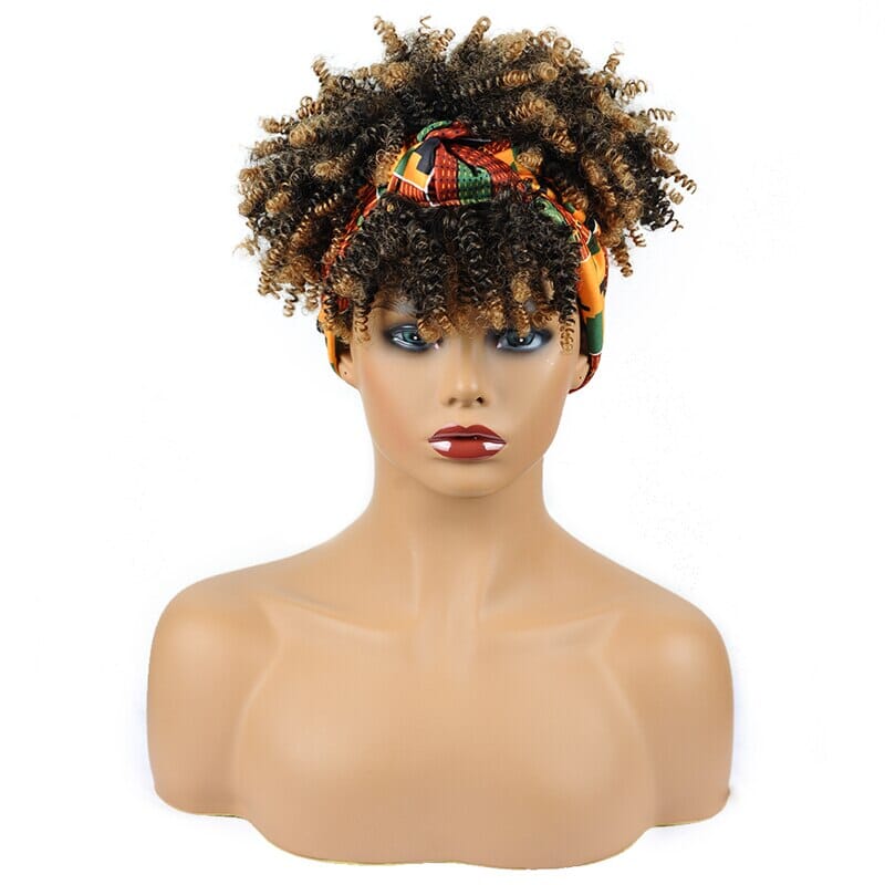 Short Kinky Curly Wig with Headband Afro Wig Afro Barbie