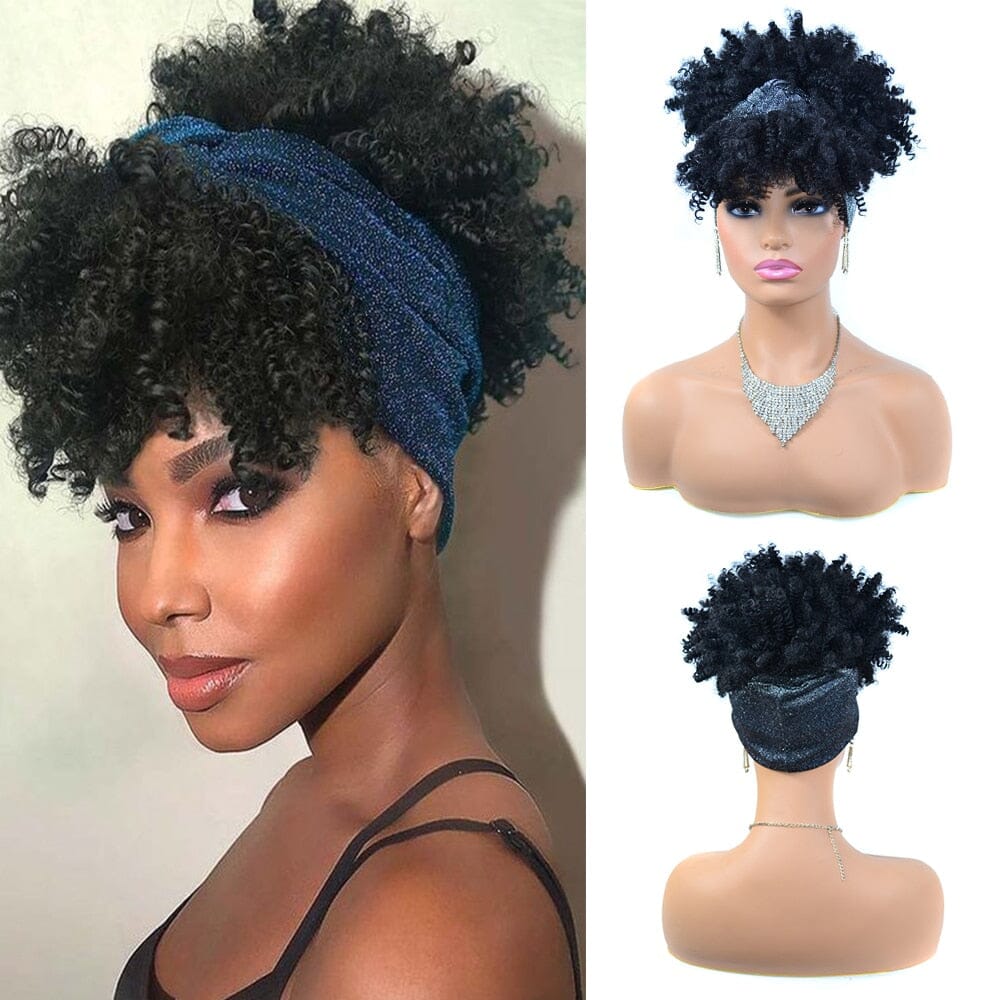 Short Kinky Curly Wig with Headband Afro Wig Afro Barbie