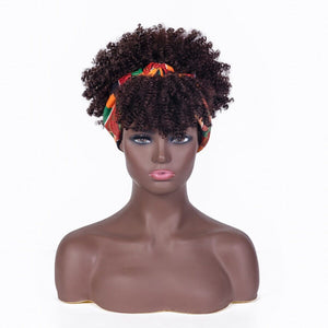 Short Kinky Curly Wig with Headband Afro Wig Afro Barbie