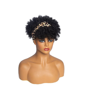 Short Kinky Curly Wig with Headband Afro Wig Afro Barbie
