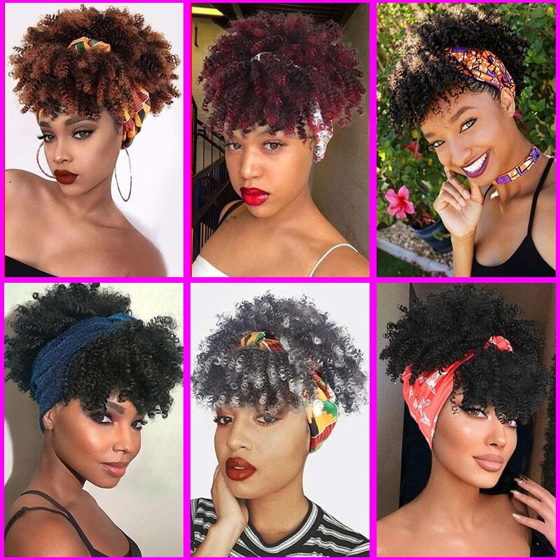 Short Kinky Curly Wig with Headband Afro Wig Afro Barbie