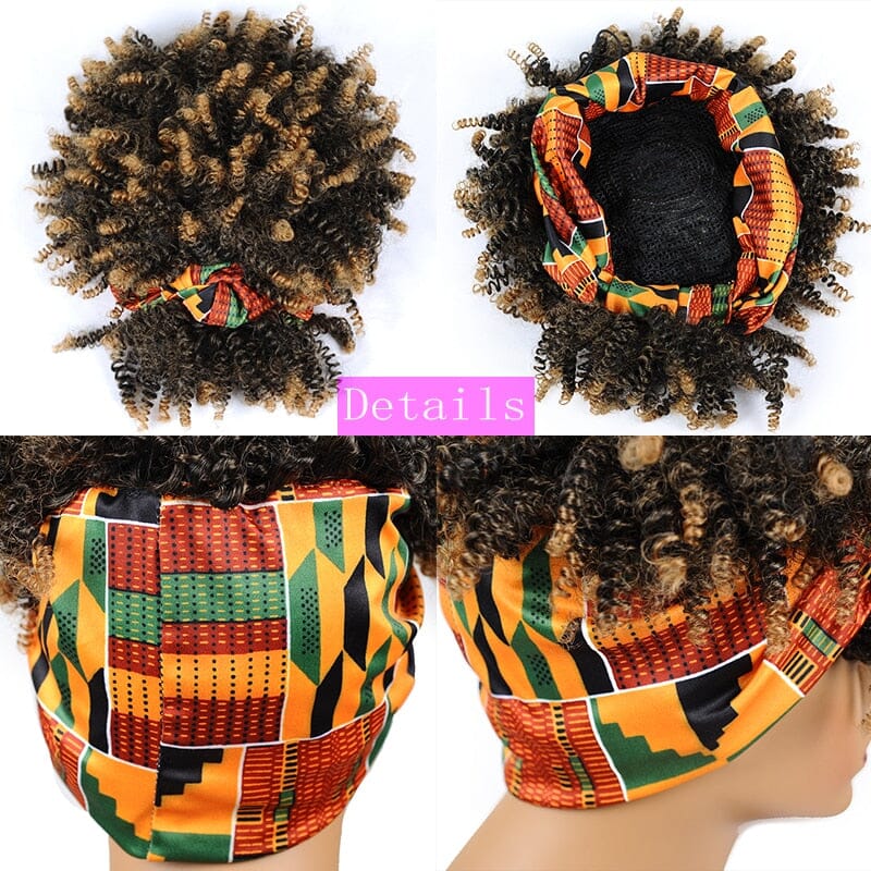 Short Kinky Curly Wig with Headband Afro Wig Afro Barbie