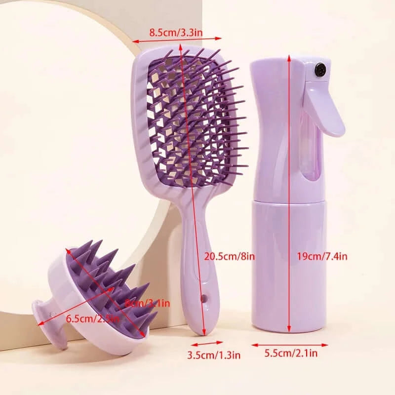 3pcs/set Spa Care Hair Shampoo Brush Natural Wet Curly Hollow Detangling Hair Brush Set Salon Professional Hairdressing Tools Afro Barbie