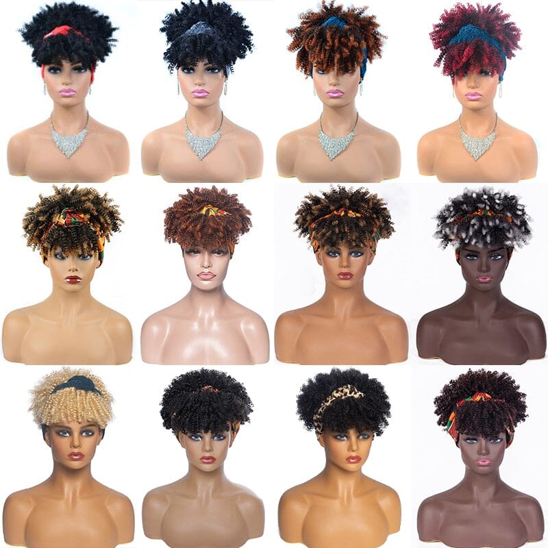 Short Kinky Curly Wig with Headband Afro Wig Afro Barbie