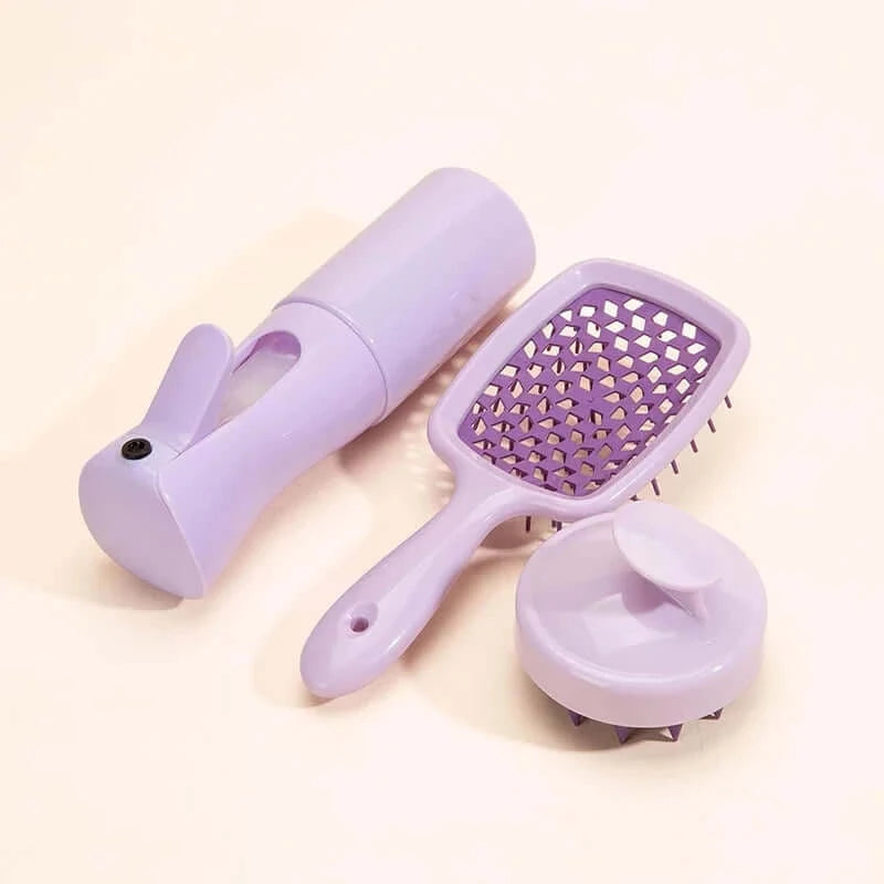 3pcs/set Spa Care Hair Shampoo Brush Natural Wet Curly Hollow Detangling Hair Brush Set Salon Professional Hairdressing Tools Afro Barbie