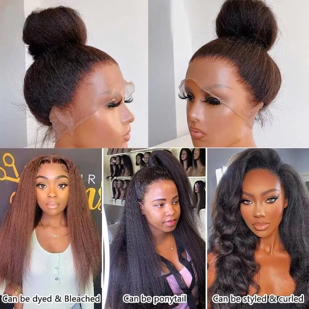 Kinky Straight Lace Front Wigs Human Hair 13x4 Yaki Straight Human Hair Lace Front Wigs Pre Plucked HD Transparent Wigs 12"-30" Afro Barbie