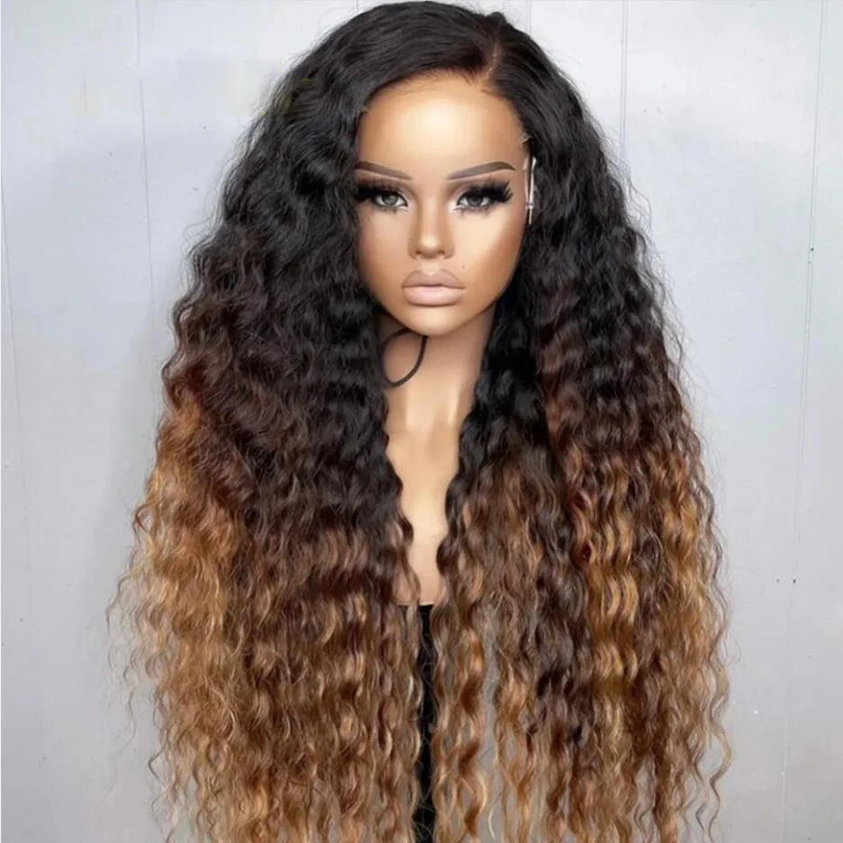 26“Long Ombre Honey Blonde Kinky Cruly 180Density Lace Front Wig for Black Women BabyHair Glueless Preplucked Heat ResistatDaily Afro Wig Afro Barbie Shop