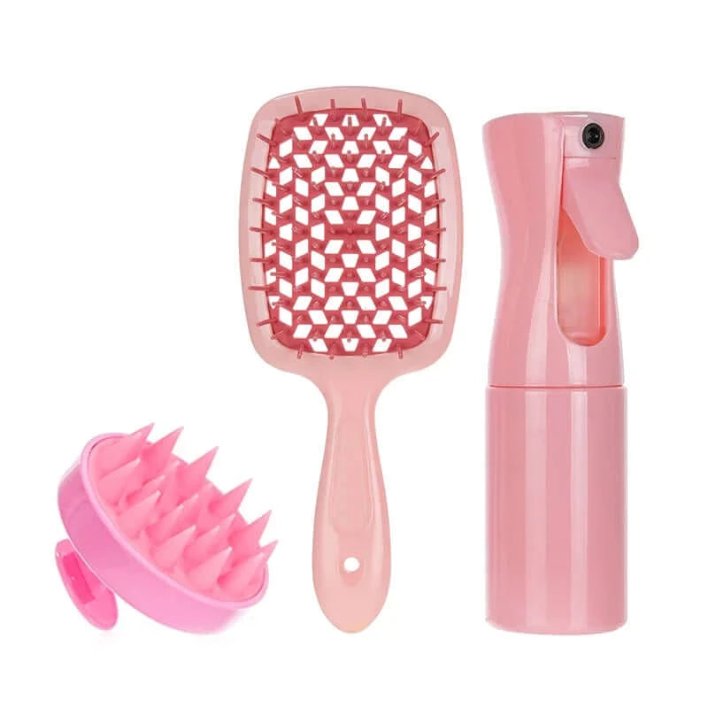 3pcs/set Spa Care Hair Shampoo Brush Natural Wet Curly Hollow Detangling Hair Brush Set Salon Professional Hairdressing Tools Afro Barbie
