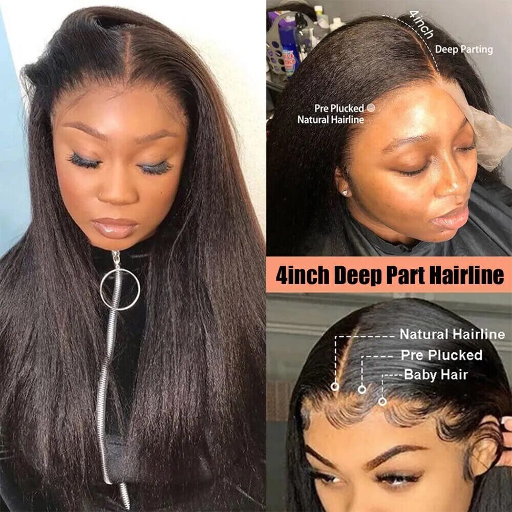 Kinky Straight Lace Front Wigs Human Hair 13x4 Yaki Straight Human Hair Lace Front Wigs Pre Plucked HD Transparent Wigs 12"-30" Afro Barbie
