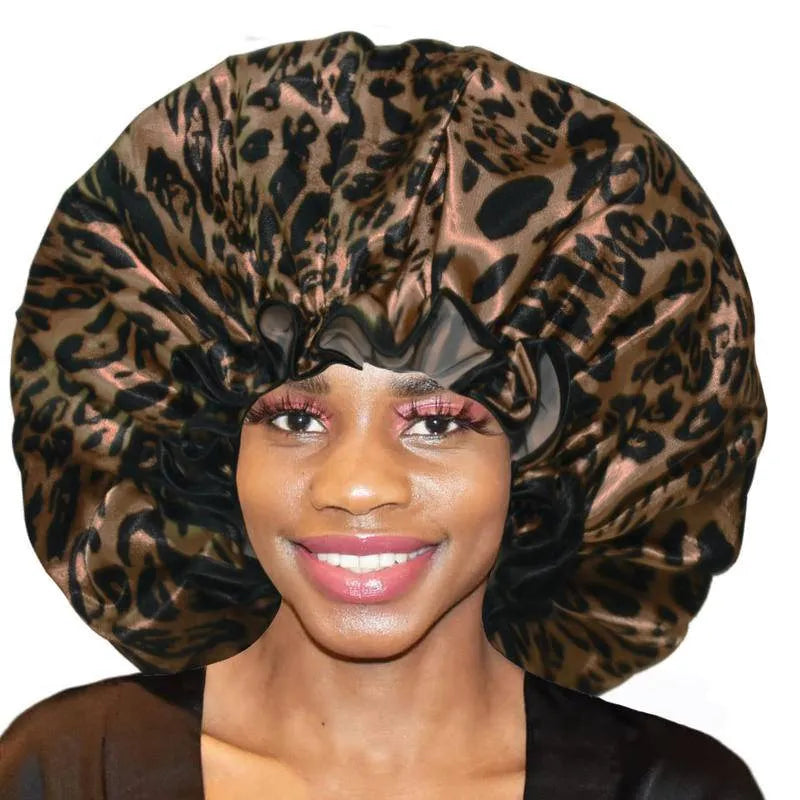 Extra Large Waterproof Shower Cap Double Layer Adjustable Elastic Reusable Bath Caps Protection Hair Bathing Hat for Women Men Afro Barbie