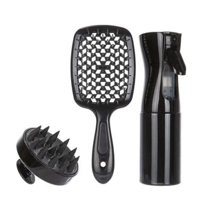 3pcs/set Spa Care Hair Shampoo Brush Natural Wet Curly Hollow Detangling Hair Brush Set Salon Professional Hairdressing Tools Afro Barbie