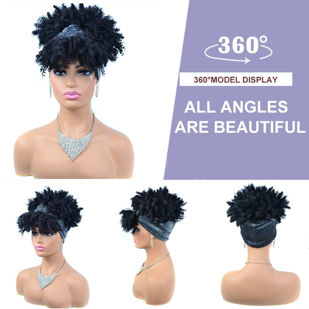 Short Kinky Curly Wig with Headband Afro Wig Afro Barbie