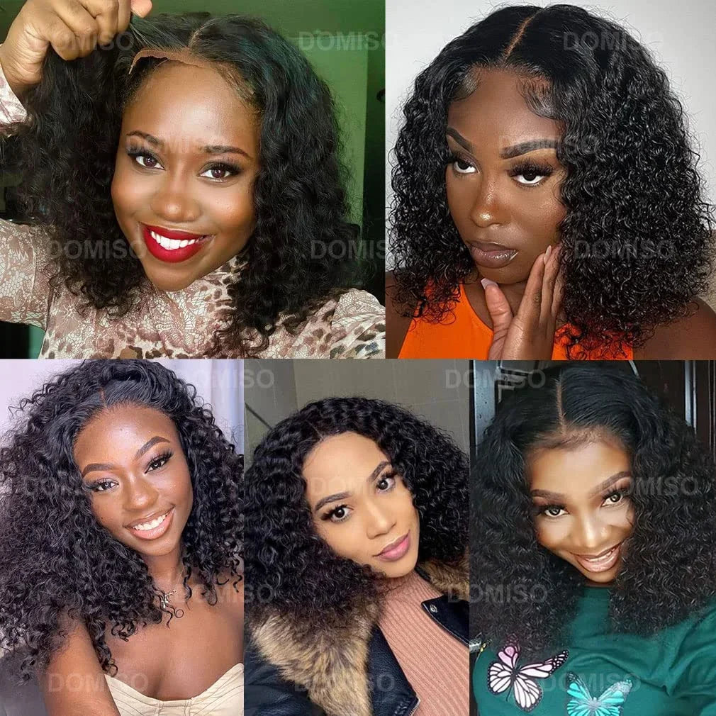 Wear and Go Glueless Wig Kinky Curly HD Lace Closure Wigs Short Curly Bob Lace Front Wigs Human Hair for Beginners Bob Wigs 180% Afro Barbie