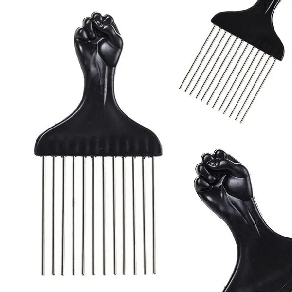 Black Fist Metal African Hair Pik Afro Comb Afro Barbie