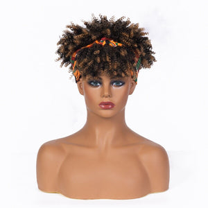 Short Kinky Curly Wig with Headband Afro Wig Afro Barbie