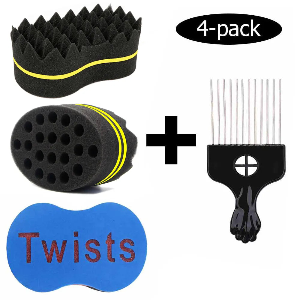 Hair Sponge Brush Magic Barber Twist Curl Sponge Dreads Locking Afro Coil Comb Tornado Care Tool(4PCS) Afro Barbie 