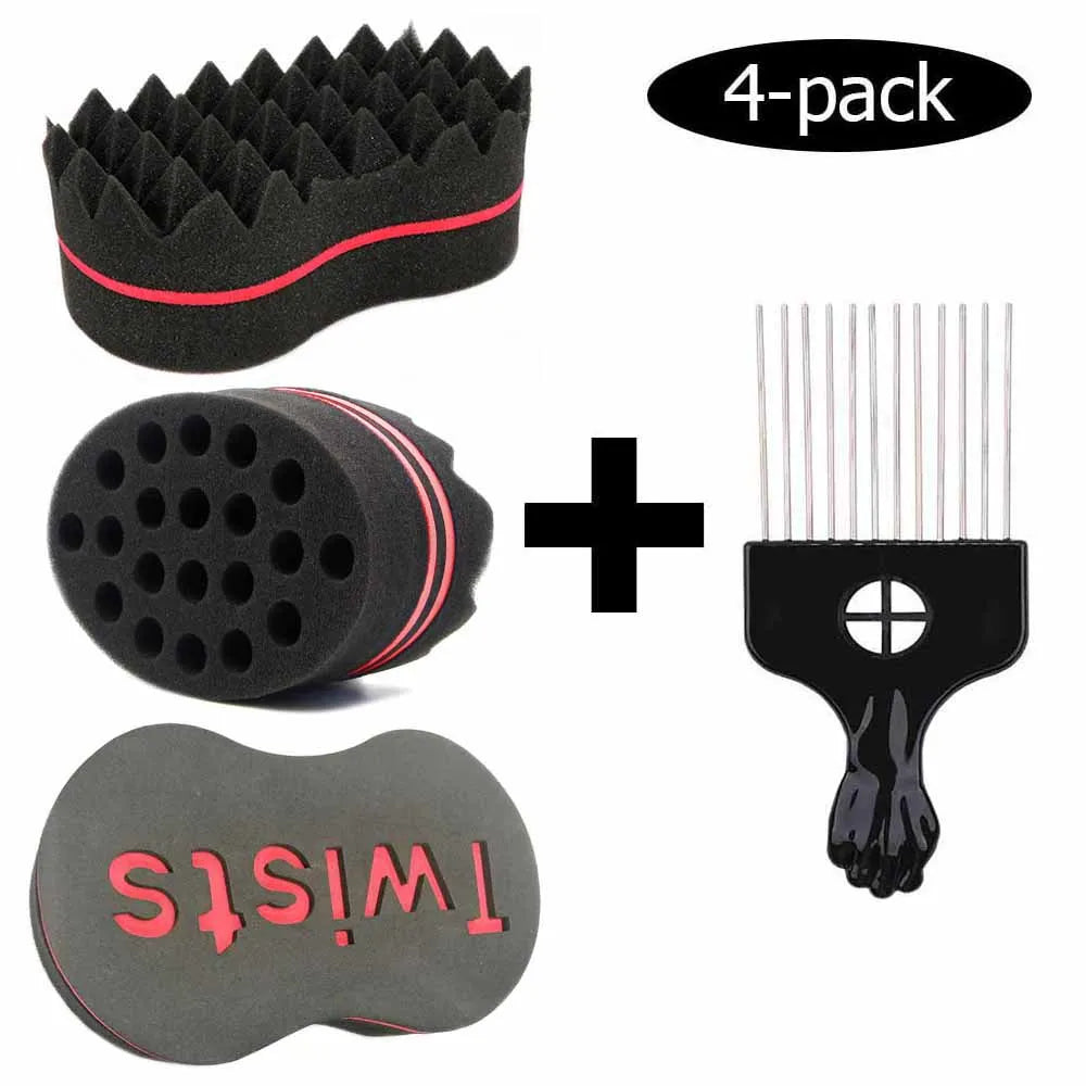 Hair Sponge Brush Magic Barber Twist Curl Sponge Dreads Locking Afro Coil Comb Tornado Care Tool(4PCS) Afro Barbie 