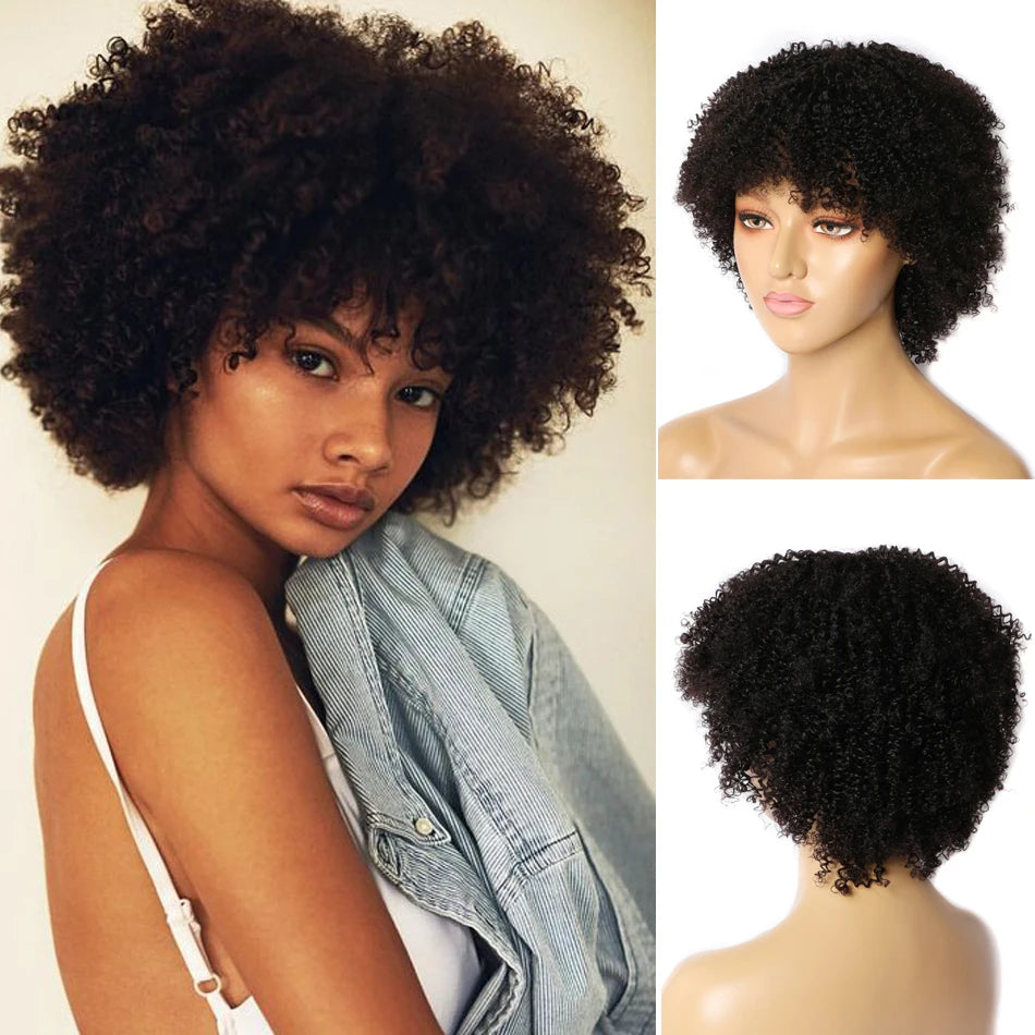 Afro Kinky Curly Wig Human Hair Short Wig Afro Barbie 