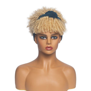  Short Kinky Curly Wig with Headband Afro Wig Afro Barbie