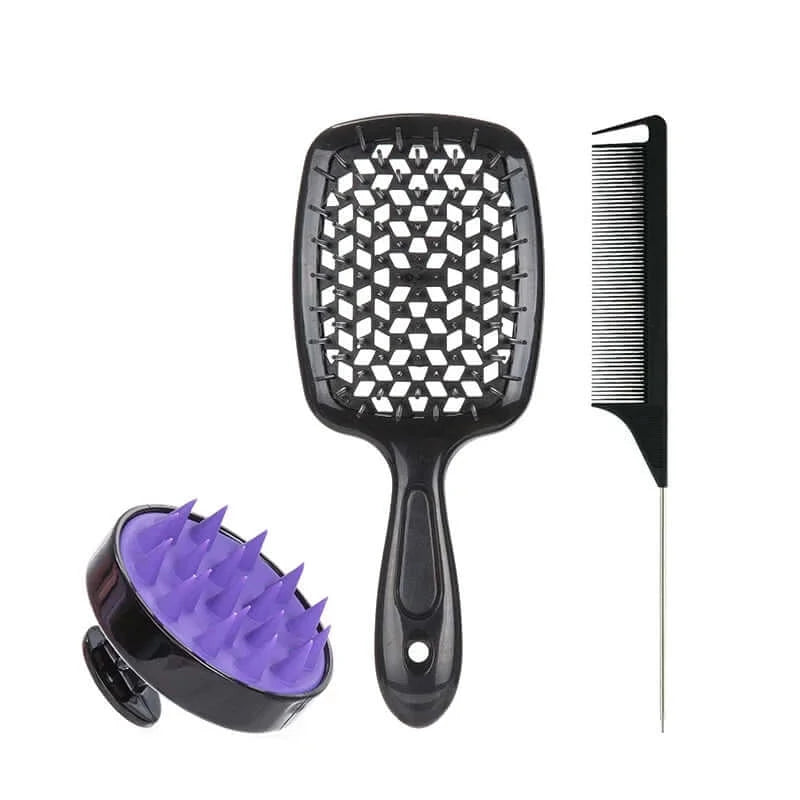 3pcs/set Spa Care Hair Shampoo Brush Natural Wet Curly Hollow Detangling Hair Brush Set Salon Professional Hairdressing Tools Afro Barbie 