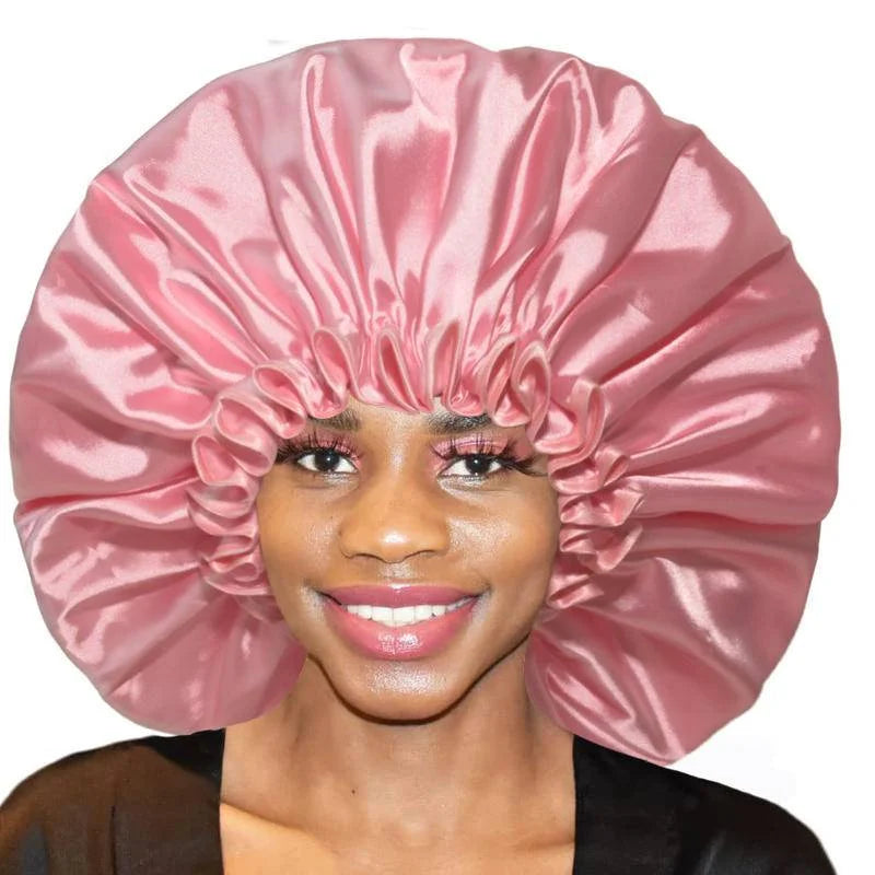 Extra Large Waterproof Shower Cap Double Layer Adjustable Elastic Reusable Bath Caps Protection Hair Bathing Hat for Women Men Afro Barbie 