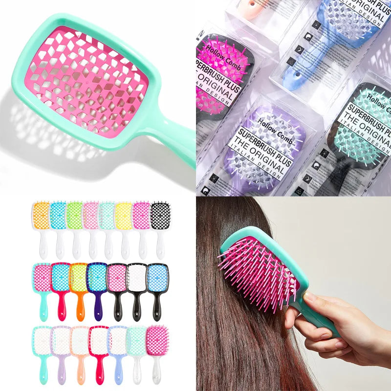 Janeke hair Comb Detangling Hair Brush Large Plate Massage Hollow Combs Out Hair Brushes Anti-Static Barber Salon Hair Styling Brush Afro Barbie 