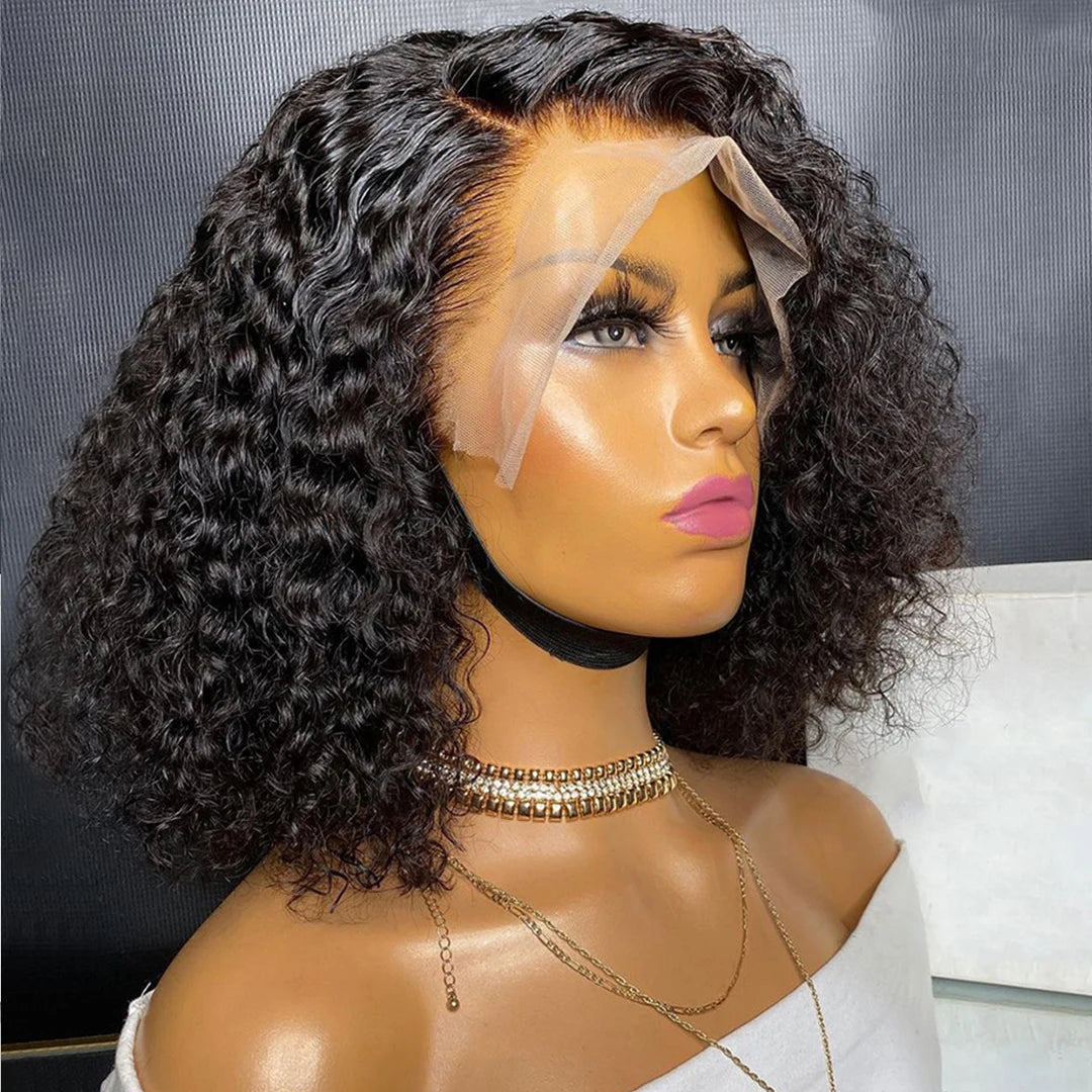 Wear and Go Glueless Wig Kinky Curly HD Lace Closure Wigs Short Curly Bob Lace Front Wigs Human Hair for Beginners Bob Wigs 180% Afro Barbie 