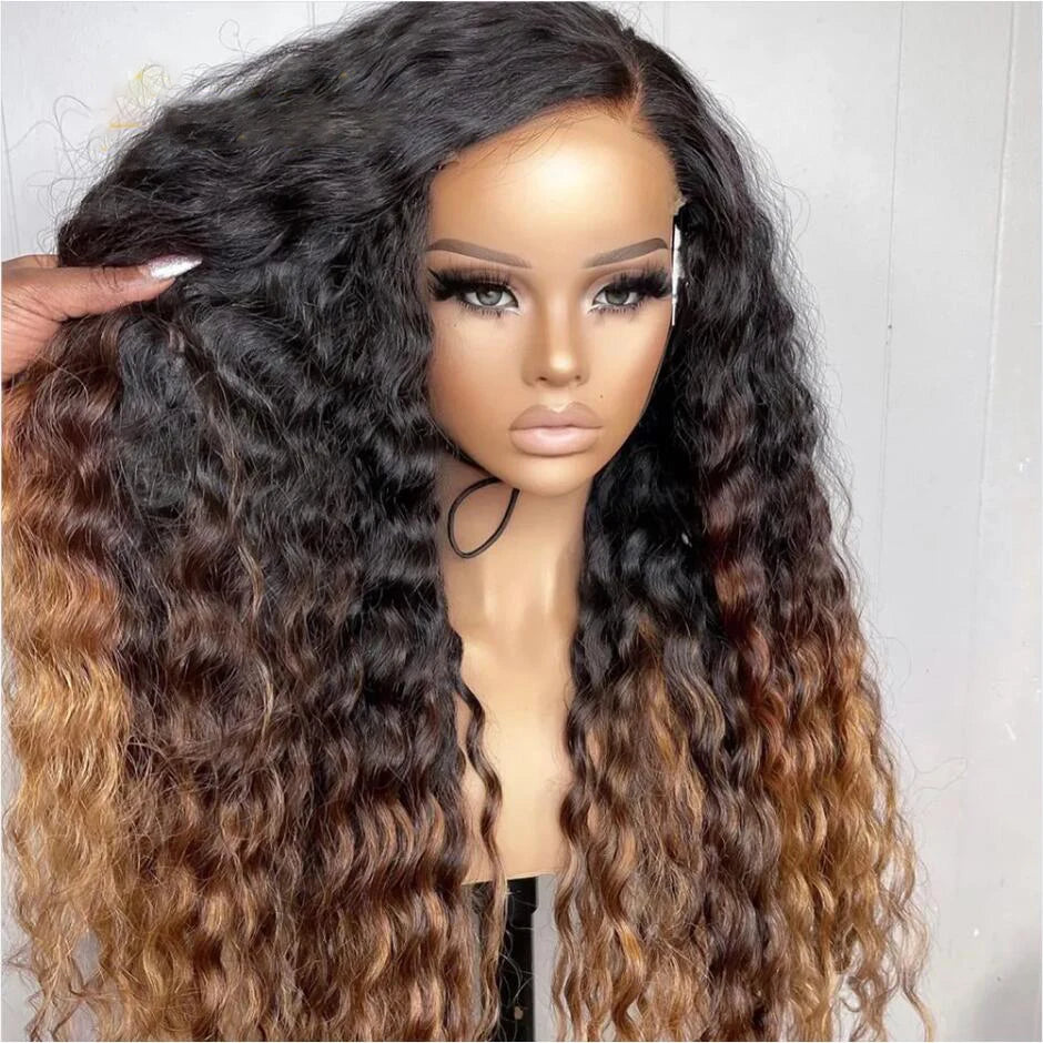 26“Long Ombre Honey Blonde Kinky Cruly 180Density Lace Front Wig for Black Women BabyHair Glueless Preplucked Heat ResistatDaily Afro Wig Afro Barbie Shop 