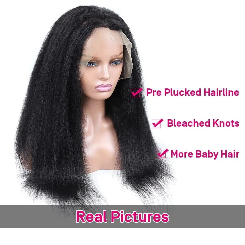 Kinky Straight Lace Front Wigs Human Hair 13x4 Yaki Straight Human Hair Lace Front Wigs Pre Plucked HD Transparent Wigs 12"-30" Afro Barbie 