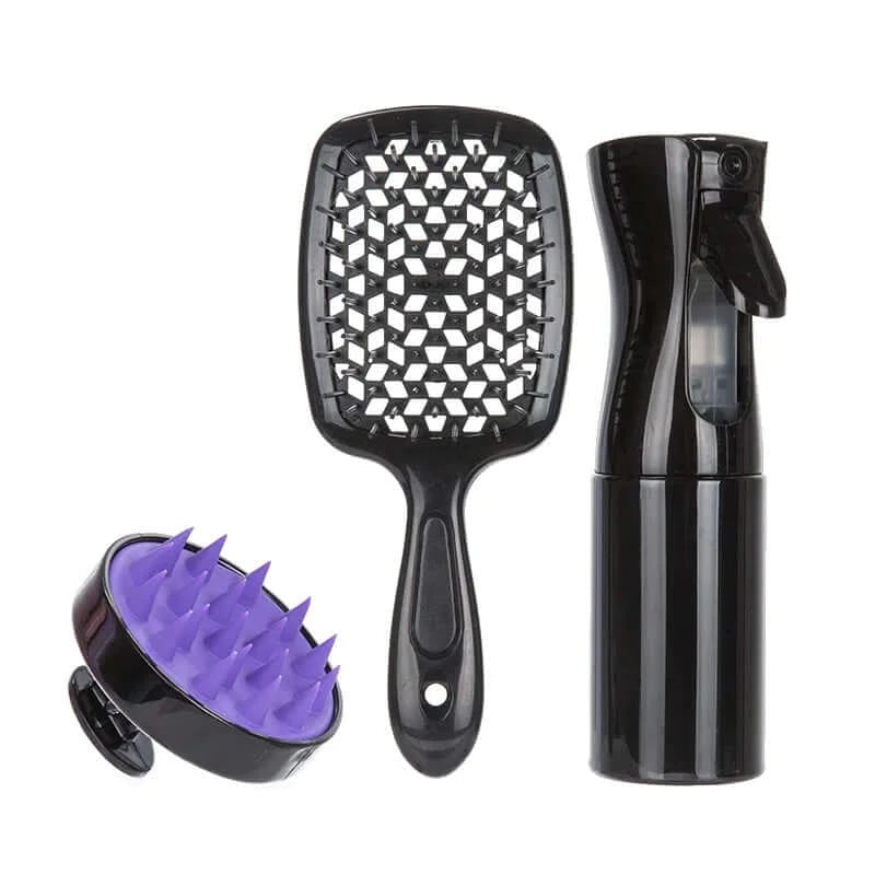 3pcs/set Spa Care Hair Shampoo Brush Natural Wet Curly Hollow Detangling Hair Brush Set Salon Professional Hairdressing Tools Afro Barbie 