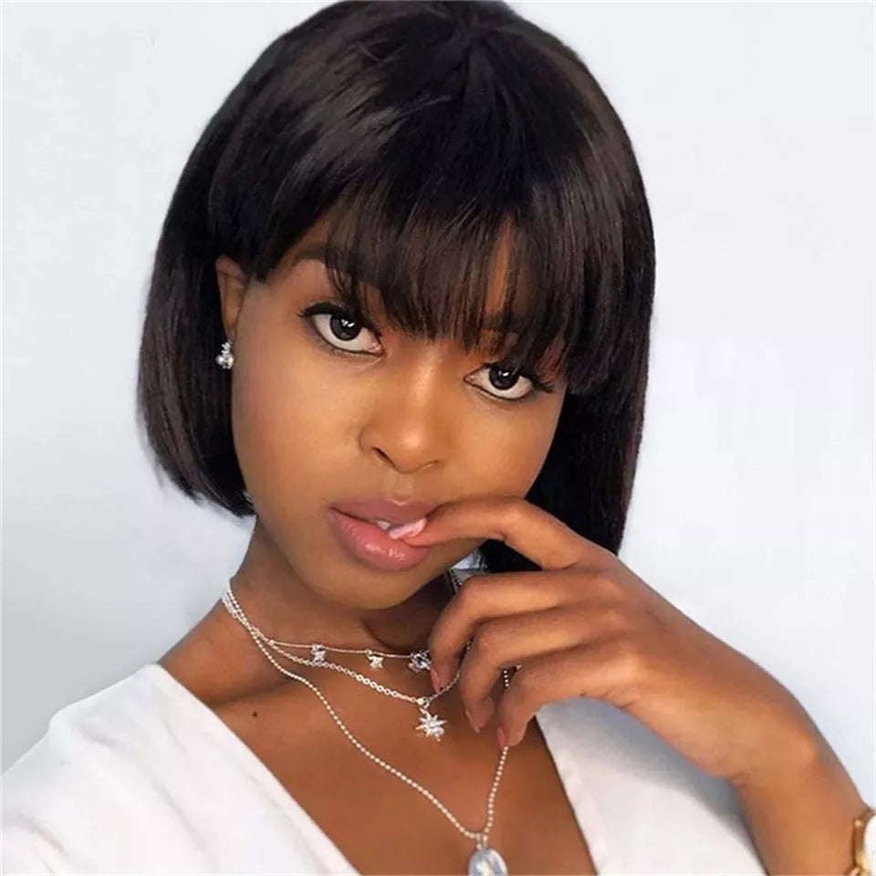  Short Bob Wig Straight Human Hair No Lace Wig Afro Barbie Shop