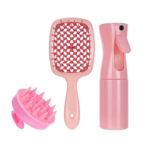 3pcs/set Spa Care Hair Shampoo Brush Natural Wet Curly Hollow Detangling Hair Brush Set Salon Professional Hairdressing Tools Afro Barbie 