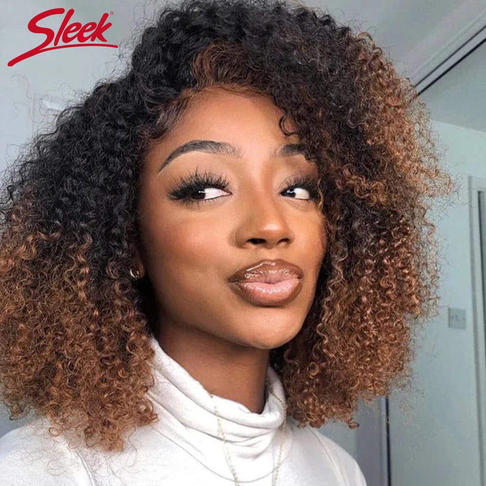 Sleek Afro Kinky Curly Black Human Hair Wigs Ombre T1B/30 Brazilian Curly Machine Made Remy Cheap Human Hair Wigs Free Shipping Afro Barbie Shop 