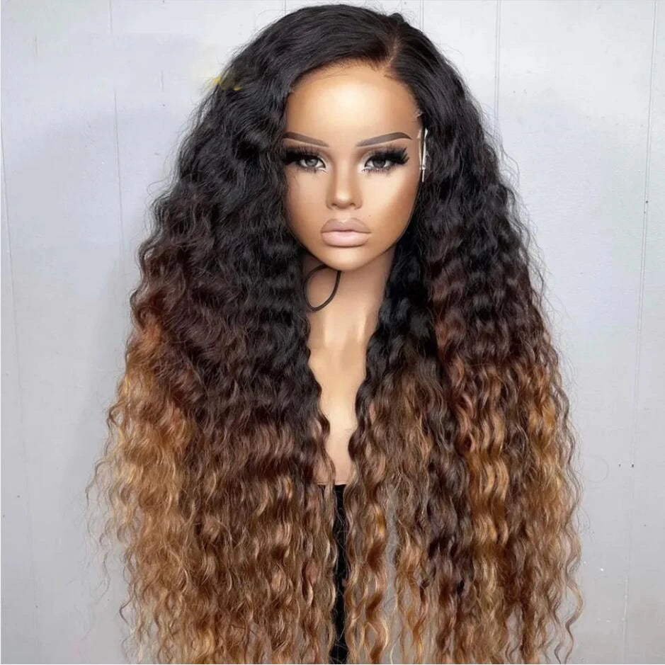 26“Long Ombre Honey Blonde Kinky Cruly 180Density Lace Front Wig for Black Women BabyHair Glueless Preplucked Heat ResistatDaily Afro Wig Afro Barbie Shop 