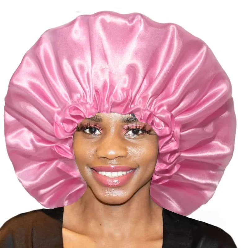 Extra Large Waterproof Shower Cap Double Layer Adjustable Elastic Reusable Bath Caps Protection Hair Bathing Hat for Women Men Afro Barbie 