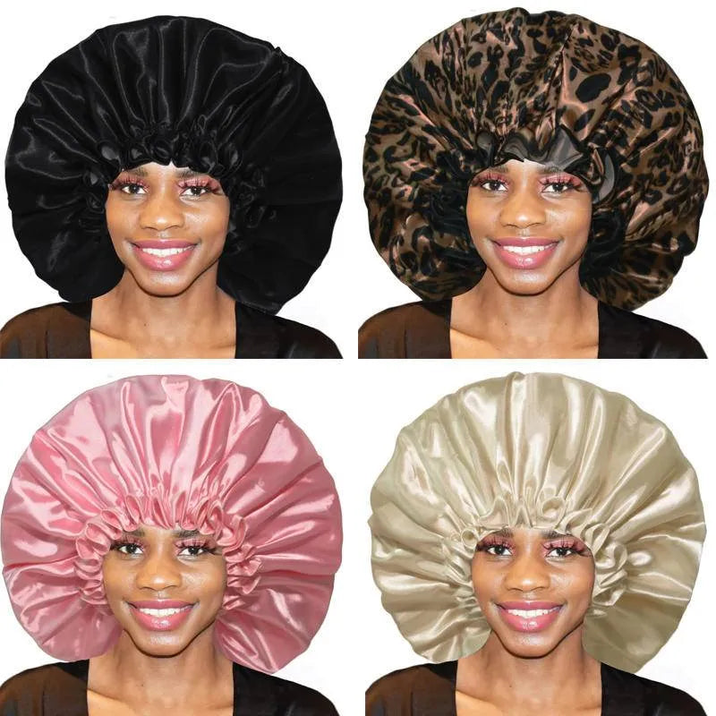 Extra Large Waterproof Shower Cap Double Layer Adjustable Elastic Reusable Bath Caps Protection Hair Bathing Hat for Women Men Afro Barbie 