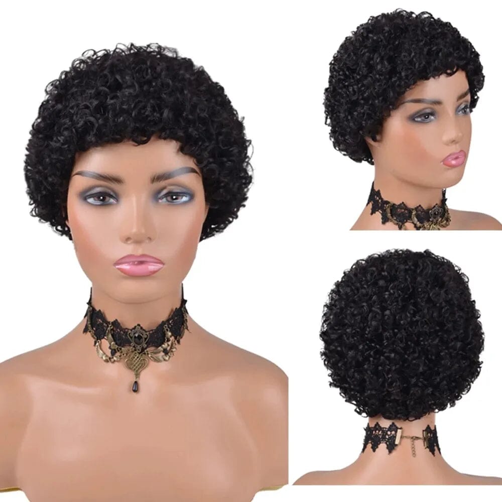 Kinky Curly Wigs Short Wigs for Black Women Human Hair Brazilian Curly Human Hair Wigs Full Machine Made Pixie Cut Wig Glueless Afro Barbie 