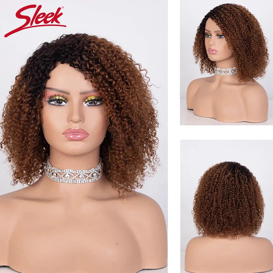 Sleek Afro Kinky Curly Black Human Hair Wigs Ombre T1B/30 Brazilian Curly Machine Made Remy Cheap Human Hair Wigs Free Shipping Afro Barbie Shop 