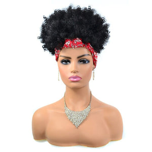 Short Kinky Curly Wig with Headband Afro Wig Afro Barbie Black Hair + Red 